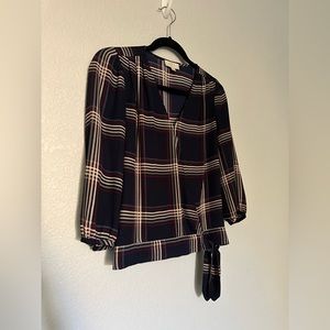 Navy Blue LOFT Plaid Petite Blouse
